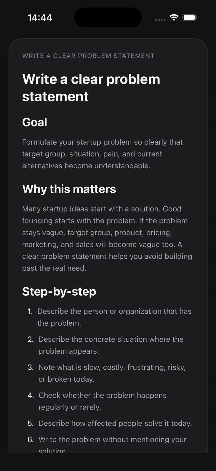 Aedaris task detail explaining how to write a clear problem statement